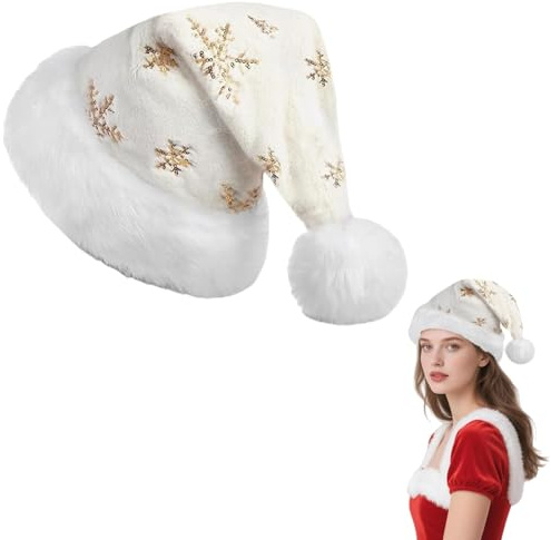 Richaa Velours Weihnachtsmütze Erwachsene mit Pailletten Schneeflocke, Weihnachtskopfschmuck Nikolausmütze Plüschkrempe