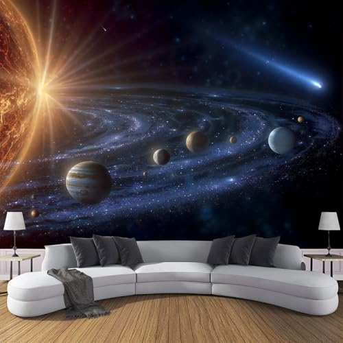 ZISTRCBAO Fotomurales Planetas Del Sistema Solar 400x280cm, Papel Tapiz Fotográfico Seda Espacio Exterior, Azul Profundo Decoración De Pared Sala Cuarto Oficina Salón
