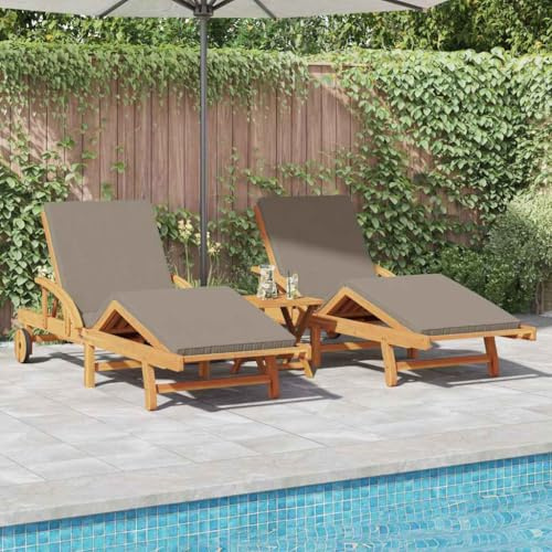 Mandloder Sonnenliege 2-teilig Taupe Massivholz Akazie Set, 2-Sitzer wetterfester Liegestuhl Gartenliege Terrassenliege Chaiselongue Relaxliege für Outdoor