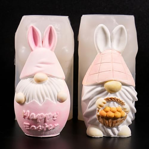 2 Stück Silikonformen Gießformen Ostern, 3D Wichtel Silikonform Ostern Kerzenformen Ostereier Gießformen Silikon Ostern Silikonform Hase Gips Zum Gießen Gießform Frühling für DIY (A)