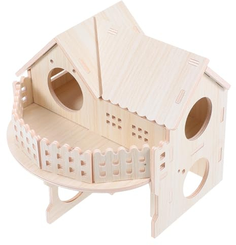Kichvoe Hamsterhaus aus Naturholz mit Transparenten Fenstern Doppelschichtiges Holzhaus mit Abnehmbarem Dach für Hamster und Kleine Nager Spielhaus und Lebensraumzubehör