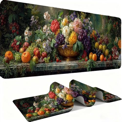 Tapis de Souris 600x300mm Tapis Souris Gamer, Mousepad de Bureau Ultra Mince Base en Caoutchouc Antidérapante Lavable Vitesse précision Améliorées pour PC, Ordinateur, Travail-Fleurs Fruitées C0P-222