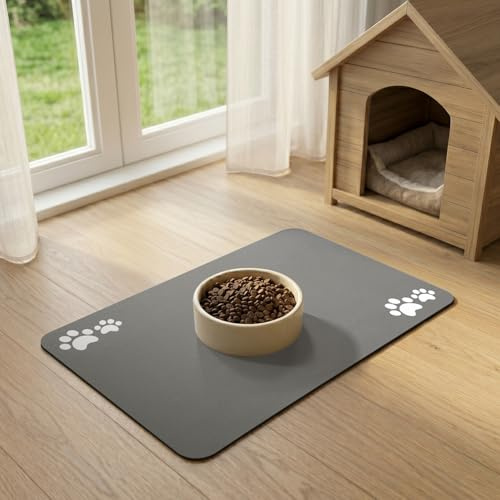 Napfunterlage Hund, rutschfest Unterlage Katzennapf Hundenapf Super Saugfähige Futtermatte für Haustiere, Schnelltrocknende und Leicht Reinigen Napfunterlage Hund Katzen (Grau, 40x60cm)