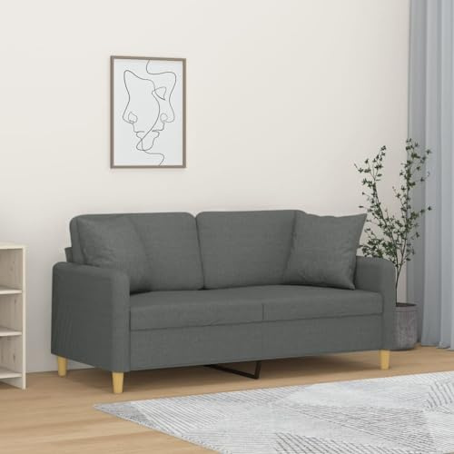Sinkzol 2-sitsig soffa med dekorativ kudde, mörkgrå, 140 cm tyg, modern boendemiljö med förvaringsutrymme, bekväm hörnsoffa med armstöd, ryggstöd och nackstöd för vardagsrum och gästrum