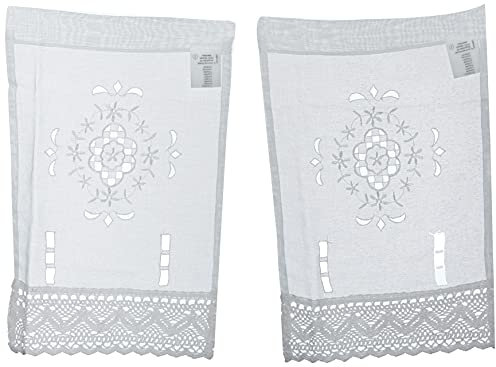 Home Fashion 2 Images de fenêtre-Structure en Lin-Broderie perforée, Tissu, Blanc, H45 x B30 cm (1er Pack)