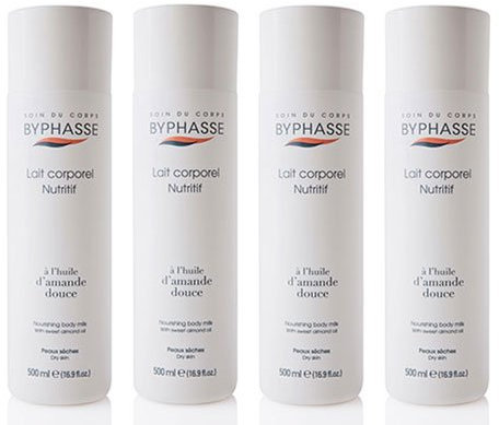 Byphasse LOT DE 4 - Lait corporel nutritif à l’huile d’amande douce peaux sèches - 500 ml