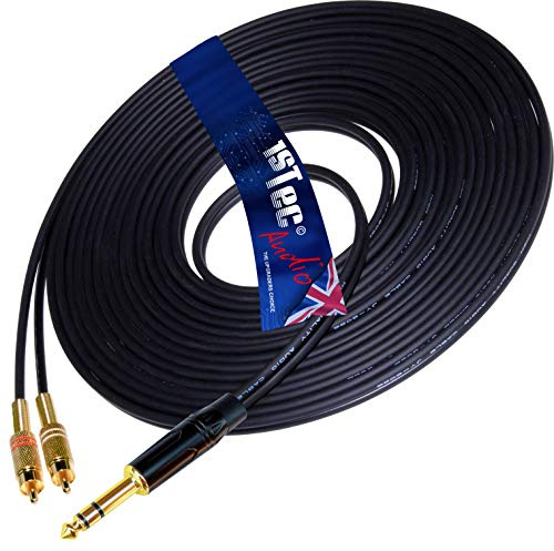 1STec Extra Long 20m 6.35mm Big Stereo Jack Cable to 2 RCA Male Stereo Twin Phono Plugs-Portable Audio Devices to HiFi Amplifier Auxiliary/AUX Input Lead (20 Metre, 1/4 Jack)
