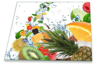 decorwelt | Herdabdeckplatte 60x52 cm Ceranfeldabdeckung 1-Teilig Universal Elektroherd Induktion für Kochplatten Herdschutz Deko Schneidebrett Sicherheitsglas Spritzschutz Glas Früchte