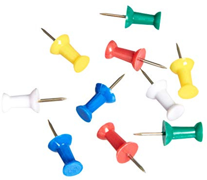 Amazon Basics - stift, kartnålar, stålspets, 200 delar, flerfärgade