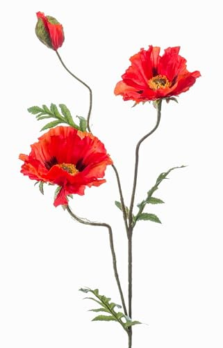 artplants.de Künstliche Blume Mohnblume Lopez, rot, 90cm - Deko Mohnblume | Dekorative Mohn