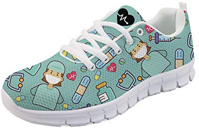 UOIMAG, Zapatillas de Deporte para Enfermera, patrón médico, Entrenador de Enfermera, Zapatos de Malla Transpirables, Zapatos de Ocio con Cordones Planos para Mujeres y niñas 36EU