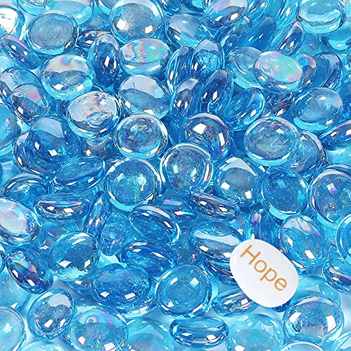 Ausluru 5LB Fire Glass Beads Flat Glass Marbles for Outdoor Fire Pit and Fireplace, Glass Gemstones for Vase Filler, Aquariums, Hydroponics Plants, Home Decor and Christmas DIY Craft, Turquoise