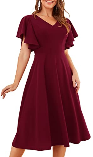 bridesmay Damklänningar vintage klänningar 50-talet rockabilly en linje cocktailklänning aftonklänningar elegant för bröllop, Burgund, S