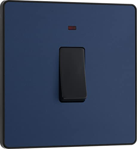 British General Evolve Interrupteur double pôle Bleu mat 20 A Indicateur LED Plaque murale