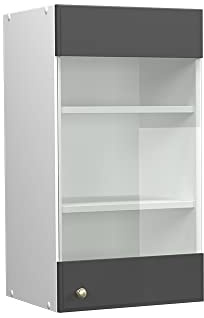 Vicco Küchenglasschrank Fame-Line, Anthrazit-Gold, 40 cm | MDF-Front · Soft-Close · Tiefe – 34,1 cm · Metallgriffe · ✓ Frei kombinierbar