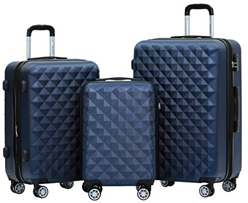 BEIBYE Kofferset 4 Zwillingsrollen Hartschale Trolley Koffer Reisekoffer Reisekofferset Gepäckset in 12 Farben (Dunkelblau)