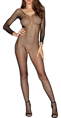 V-Ting Sexy Bodystocking Catsuit Body Dessous Reizwäsche aus Netz Schwarze Netzstrümpfe unterwäsche Ouvert Netz Negligees Lingeriedamen erotik set, S-L
