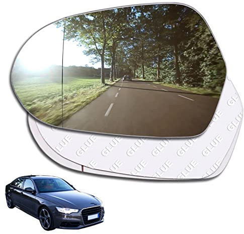 AUTOXBERT Wing Mirror Glass Left Side Convex Fit For Audi A6 C7 4G 2011 2012 2013 2014 2015 2016 2017 2018 Passenger Side STICK-ON With Blind Spot