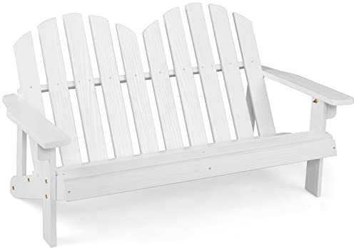 COSTWAY Adirondack-Stuhl für Kinder, 2-Sitzer Adirondack Chair aus Holz mit hoher Rückenlehne, wetterfester Gartenstuhl für Balkon, Garten und Hof (Weiß)