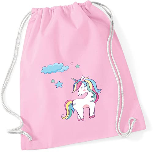 minimutz Turnbeutel Einhorn für Mädchen | Stoffbeutel Baumwolle Unicorn mit Sternen | Sportbeutel zum Zuziehen mit Kordel 37cm x 46cm