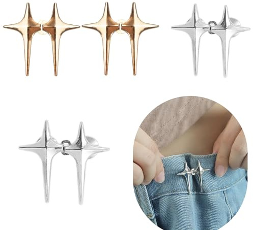 Hosen-Taillenstraffer, 4 Sets verstellbarer Sternknopf für lose Jeans, kein Nähen und kein Werkzeug, Jeansknopfnadeln Einsteller Metall für Hosen, Jeans, Röcke, Ärmel