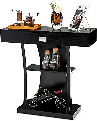 GIANTEX Konsolentisch Holz Vintage, Flurtisch Eingangstisch mit Schubladen & 2 Ablagen, Dielentisch industriell mit Metallrahmen, schmaler Beistelltisch Sideboard mit Kippschutz, 91x30x88 cm (Schwarz)