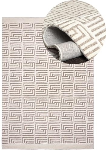 Mazovia Wollteppich - Natürliches Material Japandi, Handwebteppich Robust & Naturprodukt, für Wohnzimmer, Schlafzimmer, Esszimmer - Creme Beige - 120 x 170 cm