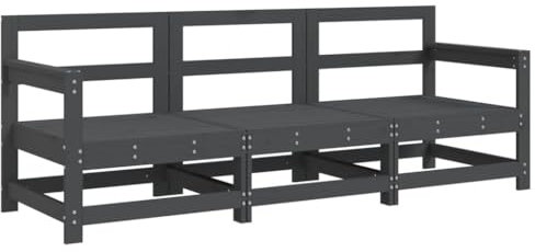 vidaXL Garten Lounge Set 3-TLG., Gartenmöbel Set mit Holzrahmen, Sitzgruppe für Garten Terrasse Balkon, Modular Sofa Garnitur Loungemöbel, Grau Massivholz Kiefer