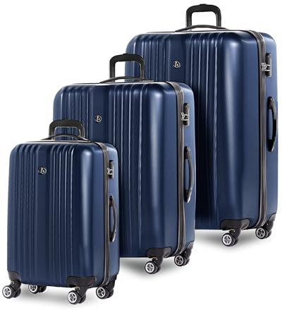 FERGÉ Kofferset 3 teilig Hartschale erweiterbar Toulouse Reisekoffer Trolley-Set (Handgepäck, L, XL) 3er Set Hartschalenkoffer Roll-Koffer 4 Rollen 100% ABS blau