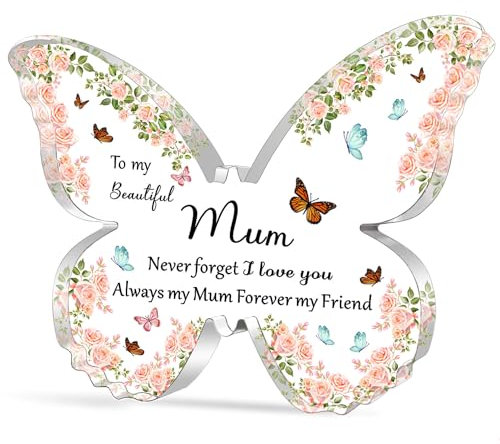 WTOPP Mum Gifts,Best Mum Birthday Gifts,Christmas Or Mothers Day Gift For Mum,Beautiful Butterfly Shaped Acrylic Plaque,Thoughtful Mum Gifts From Daughter Son - To My Beautiful Mum