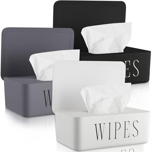 Singhoow Feuchttücher-Spenderhalter für Badezimmer mit Deckel, Toilettenpapier, nachfüllbare Box für Zuhause, Büro, Auto, 3 Stück (klein, schwarz, weiß, grau)