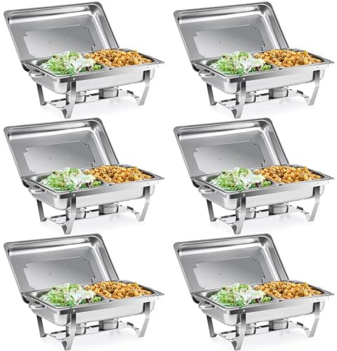 VONLUCE 9L Chafing Dish Set 6 Pezzi Scaldavivande in Acciaio Inox Contenitore Vassoio di Riscaldamento Pentole di Riscaldamento Chafing Dish per Buffet di Catering e Feste (12 x GN 1/2)