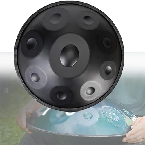 Mini-Handpan-Instrument, 9 Noten, G-Moll, 45,7 cm, Handpan-Trommel, mit weicher Handpan-Tasche, 2 Handpan-Schlägel, Handpan-Ständer, für Klangheilung, Meditation oder Yoga (Farbe: Schwarz)