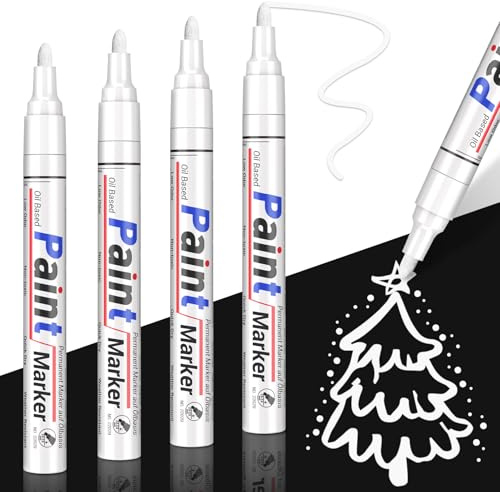 SAKEYR Bolígrafos de pintura blanca, marcadores permanentes impermeables a base de aceite, puntas medianas de 2,0-2,8 mm, 4 unidades, para pintura de roca, metal, madera, vidrio, plástico, cerámica