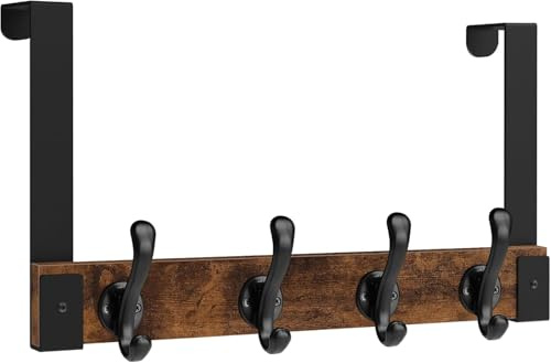 Homode Türhaken aus Holz, strapazierfähig, mit Kleiderhaken zum Aufhängen von Handtüchern, Kleidung, Hüten, Taschen, rustikales Braun, Schwarz