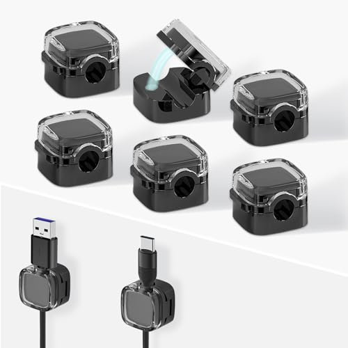 YOURKAY Ferma Cavi Adesivi,Organizzatore Magnetico Trasparente per Cavi, Supporto per Cavi Dati, Clip per Cavo di Ricarica Del Telefono da Tavolo, Gancio per Spina di Stoccaggio(Nero)