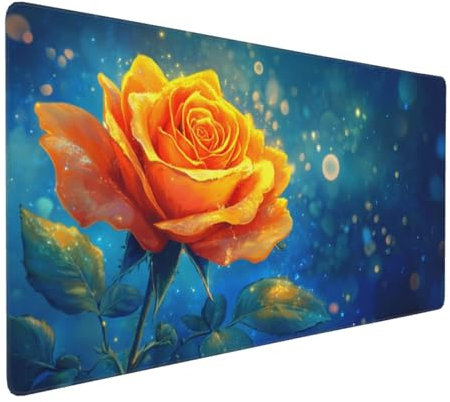 Gaming Mauspad XXL Rose Mousepad 800x400x4mm Gelb Verlängertes Mauspad Schreibtischauflage,Genähte Kanten Mauspad,Verbessert Präzision und Geschwindigkeit Wasserdicht Geeignet für Büro und Spiele