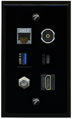 RiteAV Cavo coassiale CAT7 HDMI TOSLINK USB 3 USBC piatto/solido piastra da parete [nero]