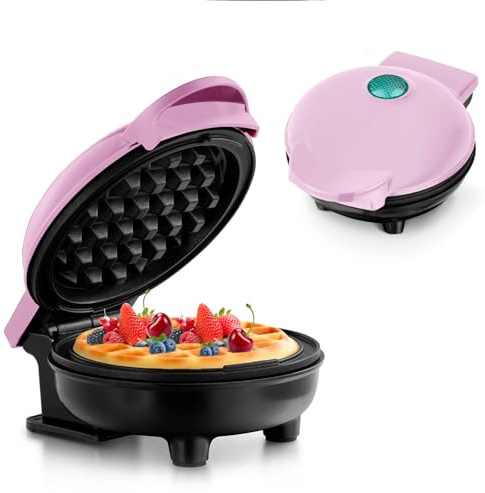 Mini-Waffeleisen für klassische Waffeln, kleiner Waffelmaker mit Antihaftbeschichtung Retro Design für Geburtstage, Familienfeiern, Rot