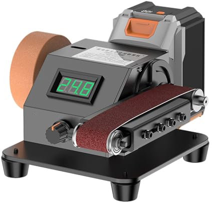 THYXGS Belt Sander, 0-10000r/min Electric Sanding Machine, Intelligent Digital Display, 90° Adjustable Angle, W/10 30-type Sanding Belt, 2 6.0Ah Digital Display Battery, for Grind Metal
