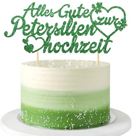 BOOMTOP Petersilienhochzeit Deko Torte Cake Topper Alles Gute zur Petersilienhochzeit 12,5 Jahre Hochzeitstag Glitzer Papier Kuchen Topper Grün Kuchendeko Jubiläum 12 1/2 Jahre Kuchenaufsatz
