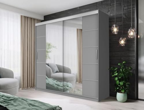 DALLAS Sliding Door Wardrobe With Full-Length Mirrors Availble In Diffrent Sizes and Coulors (Grey, 203cm)