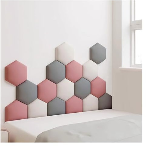 17 Pack Upholstered Wall Panels, Hexagon Self-Adhesive Nursery Decor Wall Padded, 3D Anti-collision Wall Stickers Wall Mounted Headboard Wall Padding (Color : D, Size : 180x105cm)