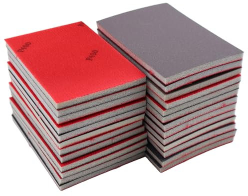 OMJMYY 30 Pezzi Spugne Abrasive Grana 400 Bagnato Asciutto Riutilizzabili per spugna abrasiva per legno, Metallo, Auto, Lucidatura, Modellismo, Pittura, Plastica, Mobili