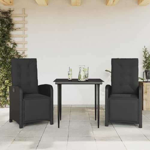 GCHDHAPB Outdoor-Möbelsets - 3-teiliges Bistro-Set mit Kissen aus schwarzem Polyrattan