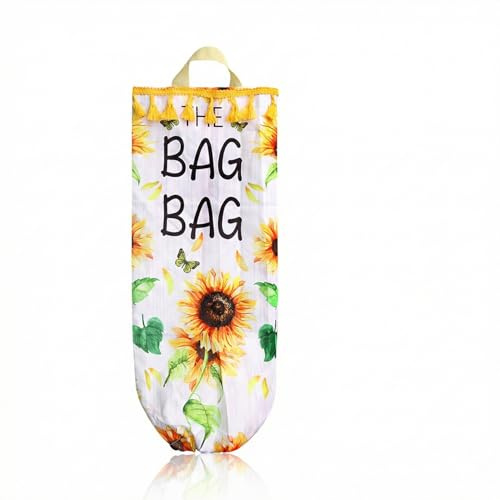 Hopzab Sunflower Plastic Bag Holder Wall-Mounted Plastic Bags Organizer and Dispenser Foldable Washable Garbage Shopping Trash Bags Storage for Home Kitchen Sunflower Farmhouse Home Decor
