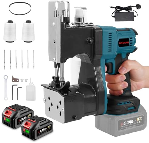 Bag Closer Closing Machine Bag Sewing Machine Portable Brushless Bag Sewing, with 2 Bundle Thread, 0.2-6mm Sewing Thickness, Automatic Thread Cutting, 2 * 4.0Ah Battery for Sack/Woven/Paper