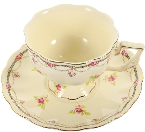 SHINEOFI Tazze Vintage in Ceramica con Piattino Stile Europeo per Latte e Tè Tazza Acqua da Tavolo Elegante per Colazione e Caffè