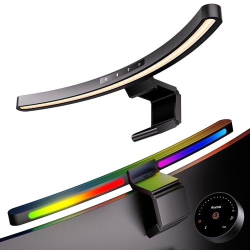 Quntis Curved Monitor Light Bar 45cm with Music Sync, RGB Backlight & Dual Control, Eye Care Anti-Blue Light Glare-Free Screen Light, Fits Curved & Flat Monitors, Black