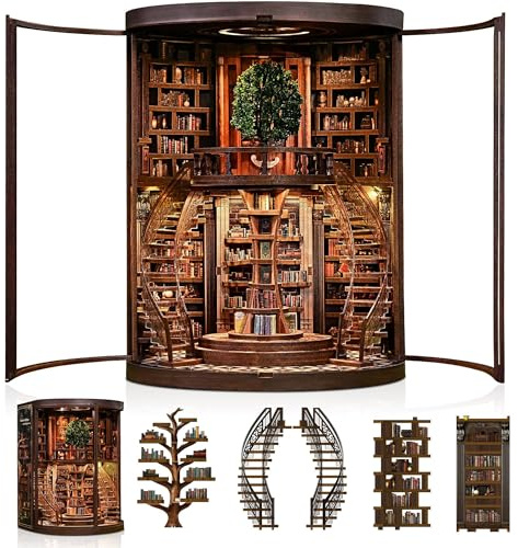 CRIOLPO Book Nook Kit Erwachsene, 3D Holzpuzzle Miniatur Puppenhaus | Kreative Buchstütze für Bücherregal Deko mit LED-Licht. Das perfekte Geschenk für Erwachsene, Bastler und Leser